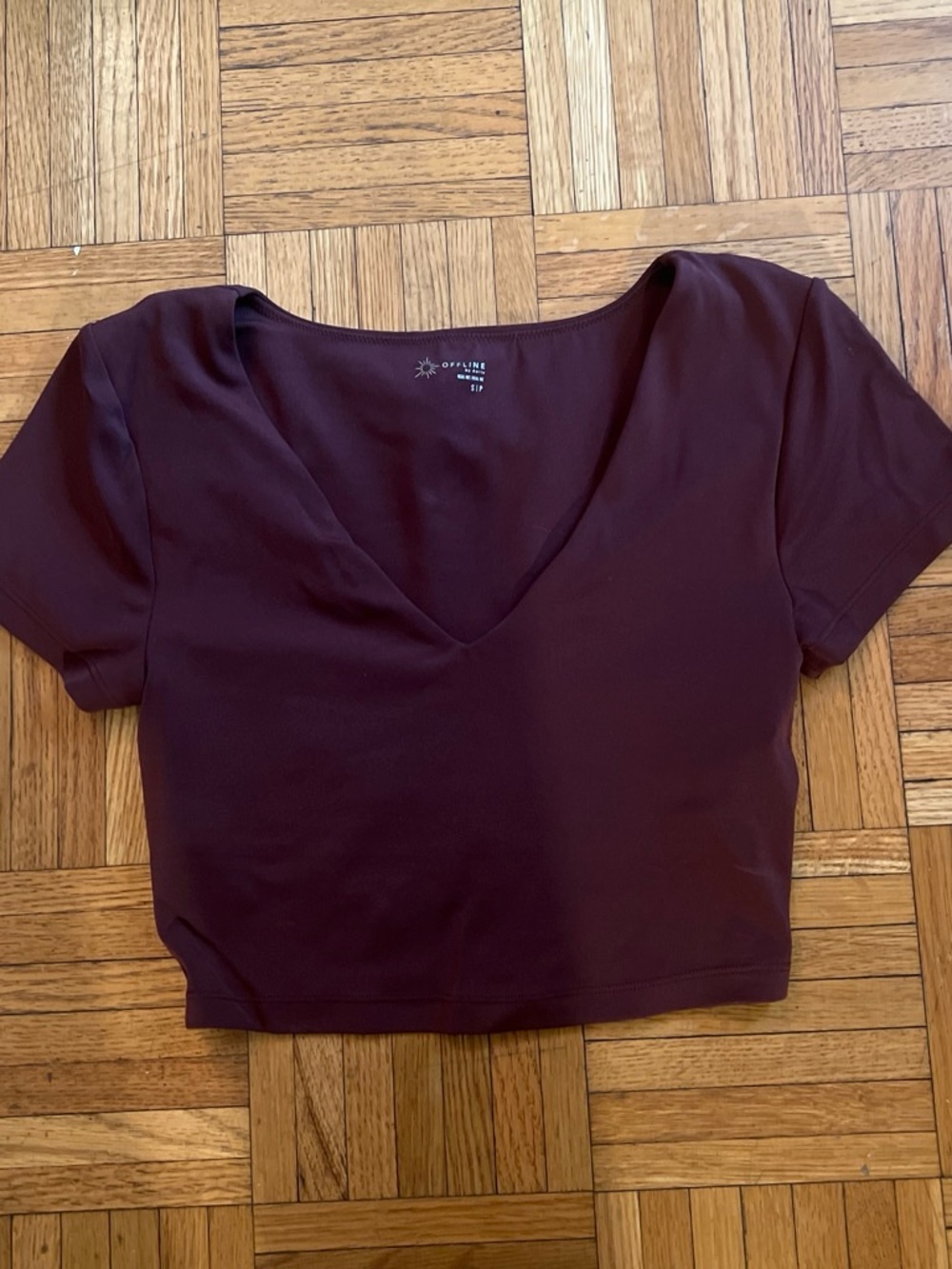 aerie Deep Plum V-Neck Cropped Tee